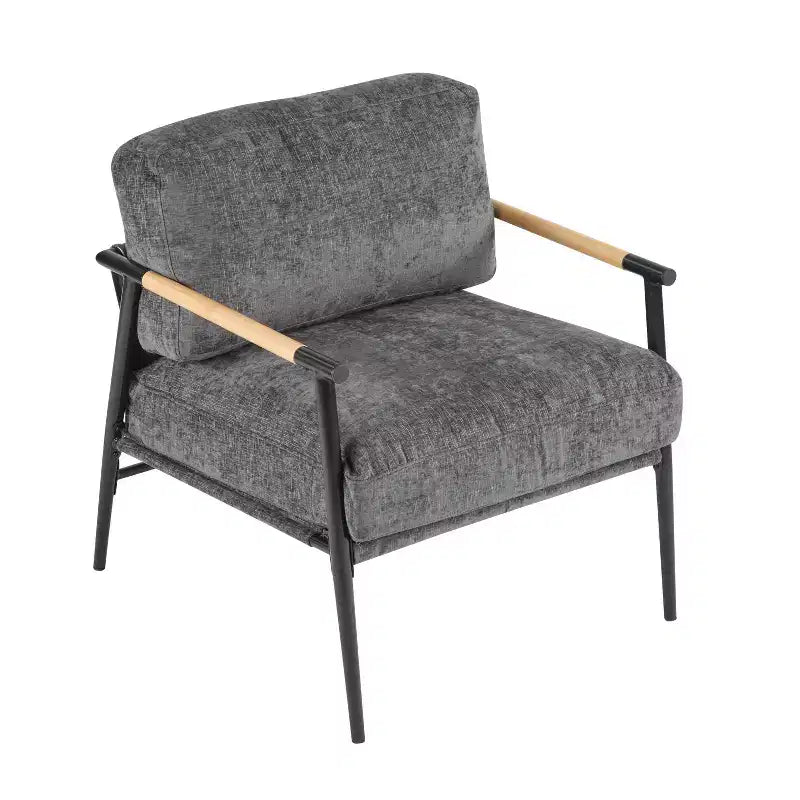 Silla decorativa moderna de 27.56, cojines mullidos, estructura metálica minimalista y reposabrazos de madera, para sala, dormitorio y oficina