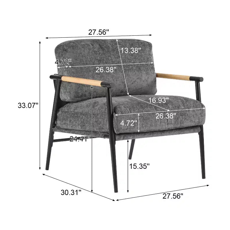 Silla decorativa moderna de 27.56, cojines mullidos, estructura metálica minimalista y reposabrazos de madera, para sala, dormitorio y oficina