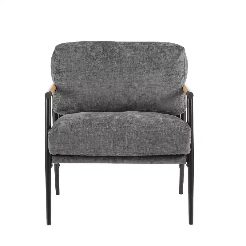 Silla decorativa moderna de 27.56, cojines mullidos, estructura metálica minimalista y reposabrazos de madera, para sala, dormitorio y oficina