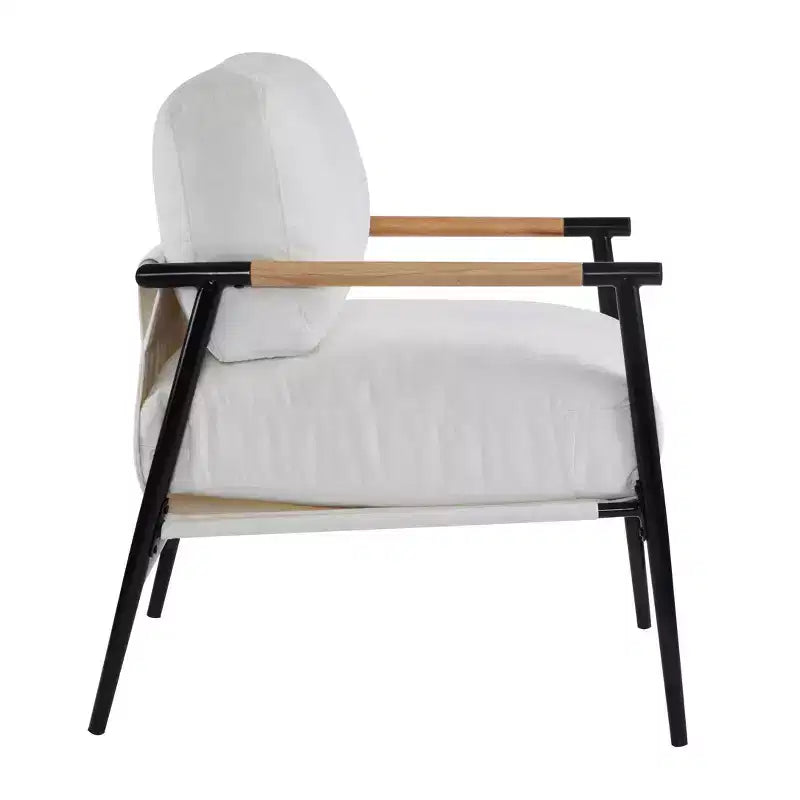 Moderner Akzentstuhl, 27.56, weiche Polster, minimalistisches Metallgestell, Armlehnen aus Holz, für Wohnzimmer, Schlafzimmer und Büro