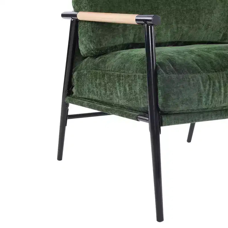 Silla decorativa moderna de 27.56, cojines mullidos, estructura metálica minimalista y reposabrazos de madera, para sala, dormitorio y oficina
