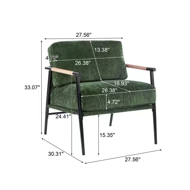 Silla decorativa moderna de 27.56, cojines mullidos, estructura metálica minimalista y reposabrazos de madera, para sala, dormitorio y oficina