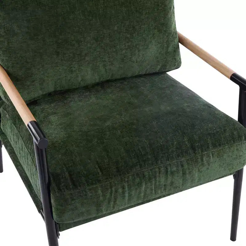 Silla decorativa moderna de 27.56, cojines mullidos, estructura metálica minimalista y reposabrazos de madera, para sala, dormitorio y oficina