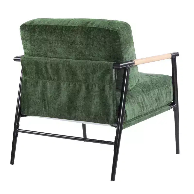 Silla decorativa moderna de 27.56, cojines mullidos, estructura metálica minimalista y reposabrazos de madera, para sala, dormitorio y oficina