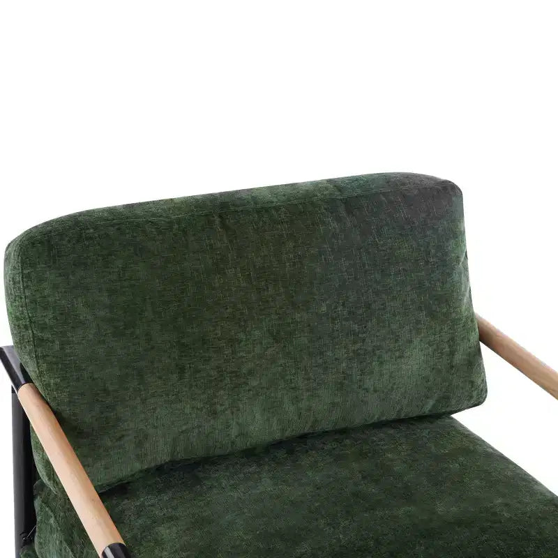 Silla decorativa moderna de 27.56, cojines mullidos, estructura metálica minimalista y reposabrazos de madera, para sala, dormitorio y oficina