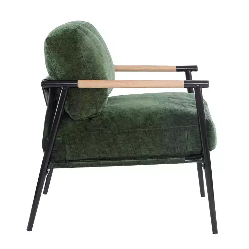 Silla decorativa moderna de 27.56, cojines mullidos, estructura metálica minimalista y reposabrazos de madera, para sala, dormitorio y oficina