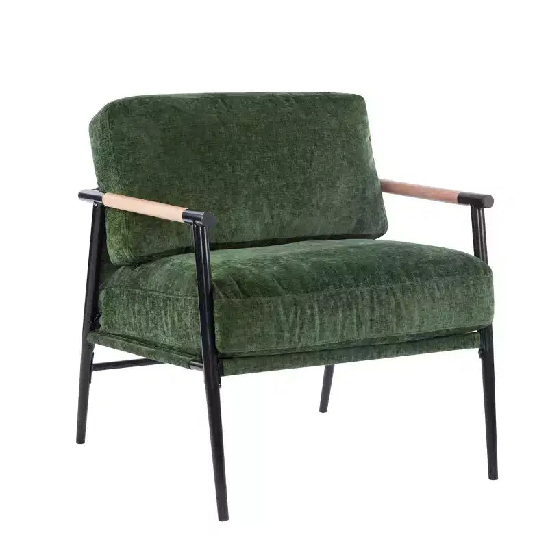 Silla decorativa moderna de 27.56, cojines mullidos, estructura metálica minimalista y reposabrazos de madera, para sala, dormitorio y oficina
