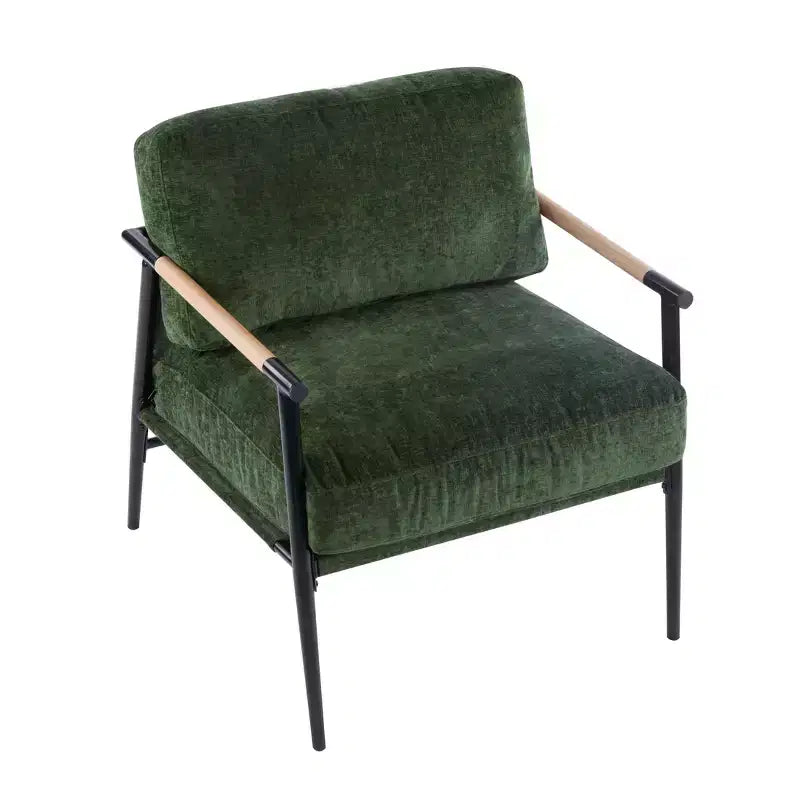 Silla decorativa moderna de 27.56, cojines mullidos, estructura metálica minimalista y reposabrazos de madera, para sala, dormitorio y oficina