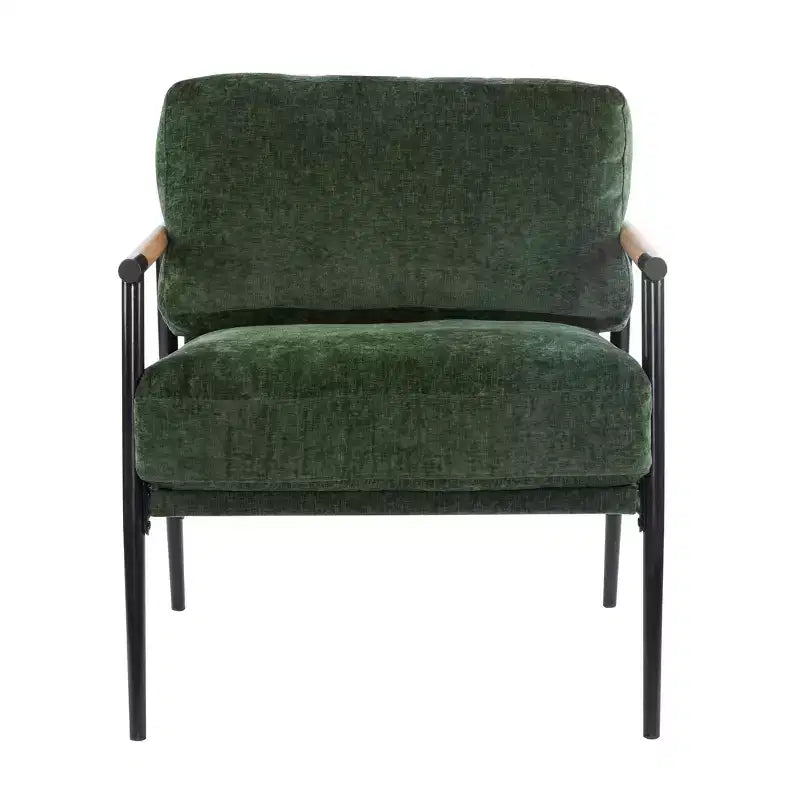 Silla decorativa moderna de 27.56, cojines mullidos, estructura metálica minimalista y reposabrazos de madera, para sala, dormitorio y oficina