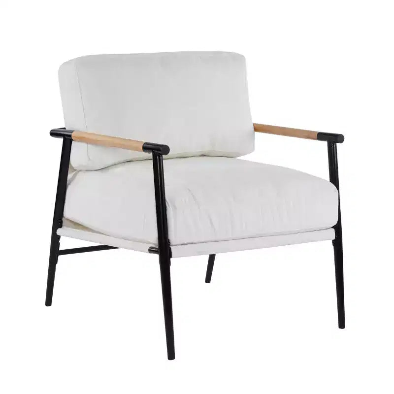Silla decorativa moderna de 27.56, cojines mullidos, estructura metálica minimalista y reposabrazos de madera, para sala, dormitorio y oficina