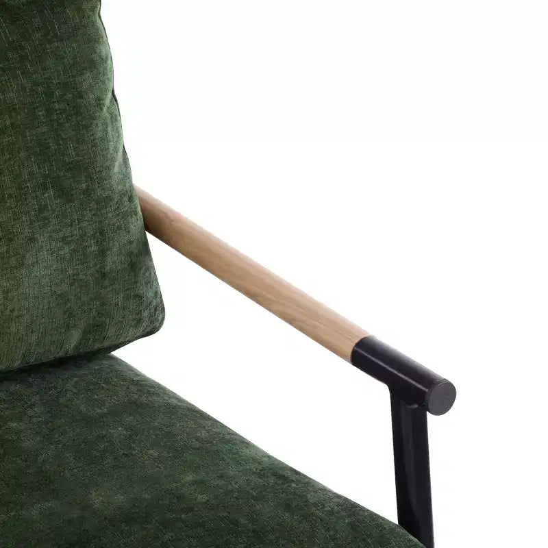 Silla decorativa moderna de 27.56, cojines mullidos, estructura metálica minimalista y reposabrazos de madera, para sala, dormitorio y oficina