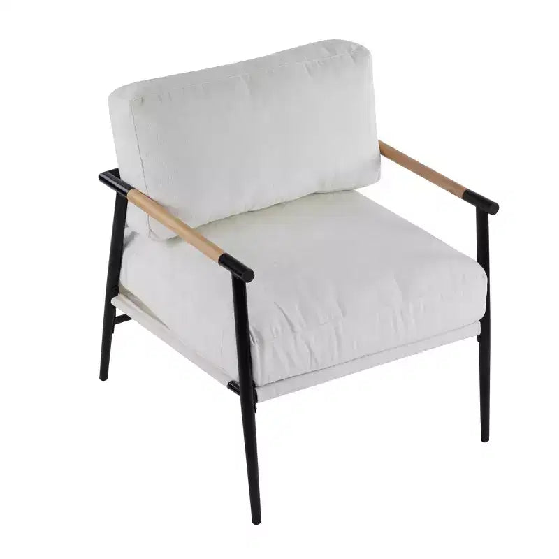 Silla decorativa moderna de 27.56, cojines mullidos, estructura metálica minimalista y reposabrazos de madera, para sala, dormitorio y oficina