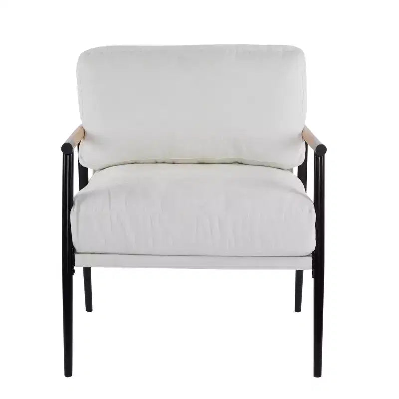 Silla decorativa moderna de 27.56, cojines mullidos, estructura metálica minimalista y reposabrazos de madera, para sala, dormitorio y oficina