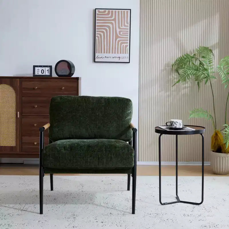 Moderner Akzentstuhl, 27.56, weiche Polster, minimalistisches Metallgestell, Armlehnen aus Holz, für Wohnzimmer, Schlafzimmer und Büro