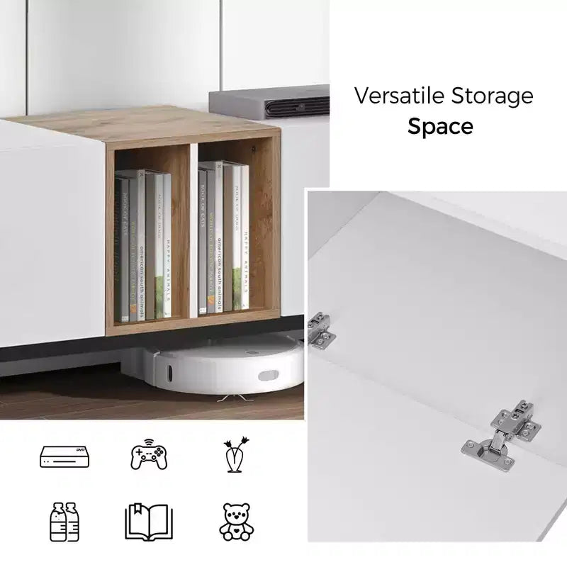 Mueble de TV moderno para televisor de 80 con 3 puertas, centro de entretenimiento con un amplio armario de almacenamiento para sala y dormitorio, blanco