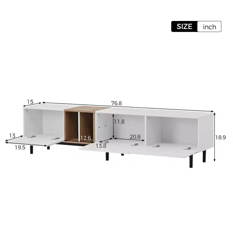 Mueble de TV moderno para televisor de 80 con 3 puertas, centro de entretenimiento con un amplio armario de almacenamiento para sala y dormitorio, blanco