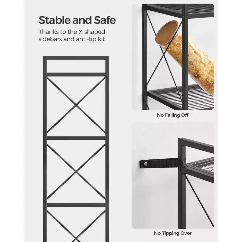 Étagère de rangement métallique à 4 niveaux, unité de rayonnage de 44.3 pouces avec cadres à barre en X et pieds réglables, 110 lb par étagère, pour entrée, cuisine et salle de bain, noir d’encre