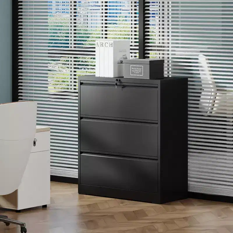 40H abschließbarer seitlicher Aktenschrank - Robustes Metall für das Homeoffice, leise Vollauszüge, Kippschutz, passend für Letter/Legal/A4/F4
