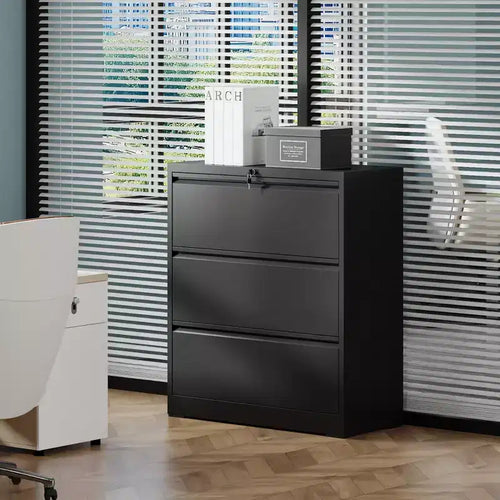 40H abschließbarer seitlicher Aktenschrank - Robustes Metall für das Homeoffice, leise Vollauszüge, Kippschutz, passend für Letter/Legal/A4/F4