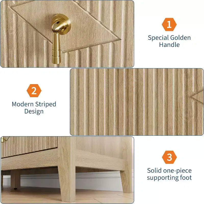Commode à 6 tiroirs cannelés, large meuble de rangement moderne avec tiroirs profonds et kit anti-basculement