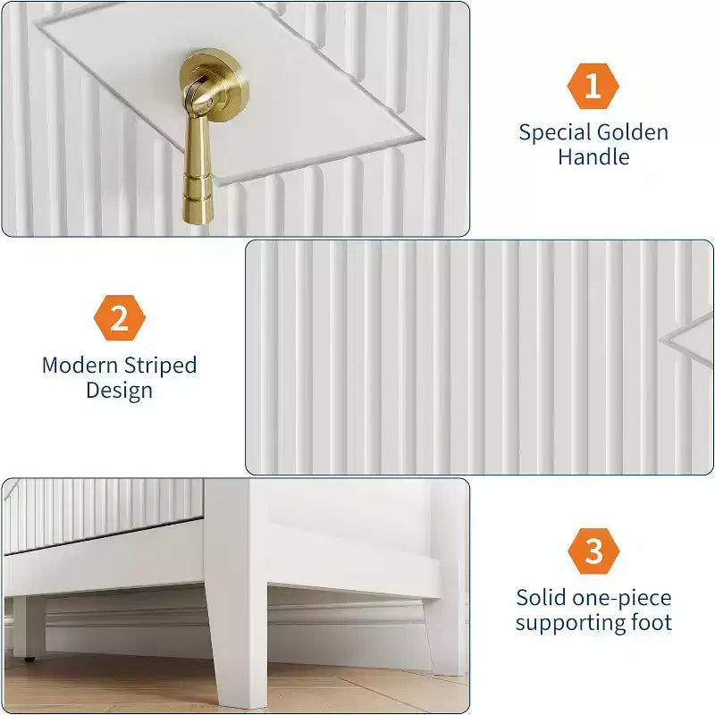 Commode à 6 tiroirs cannelés, large meuble de rangement moderne avec tiroirs profonds et kit anti-basculement