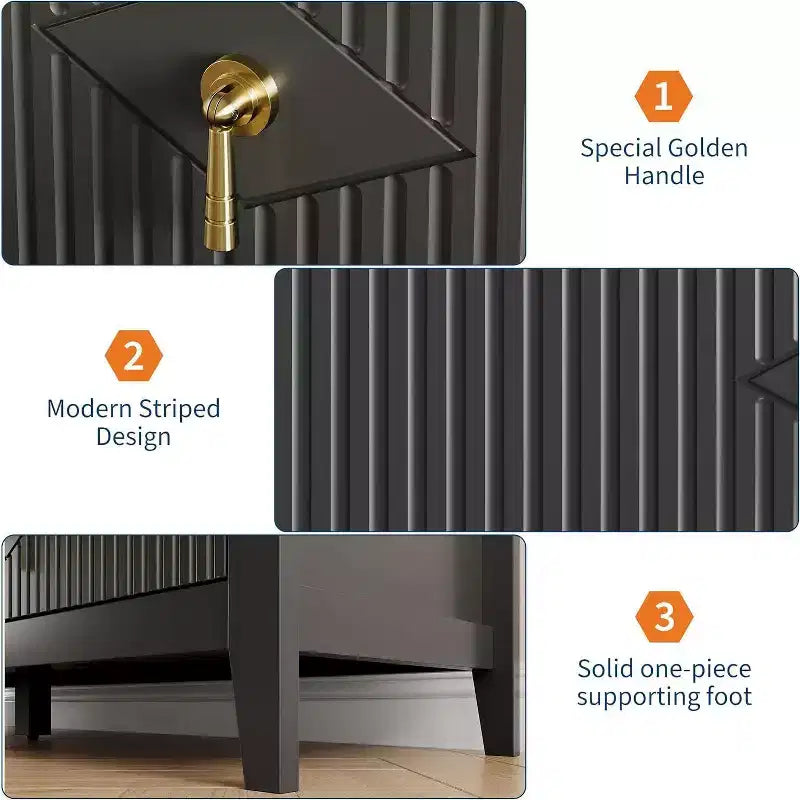 Commode à 6 tiroirs cannelés, large meuble de rangement moderne avec tiroirs profonds et kit anti-basculement