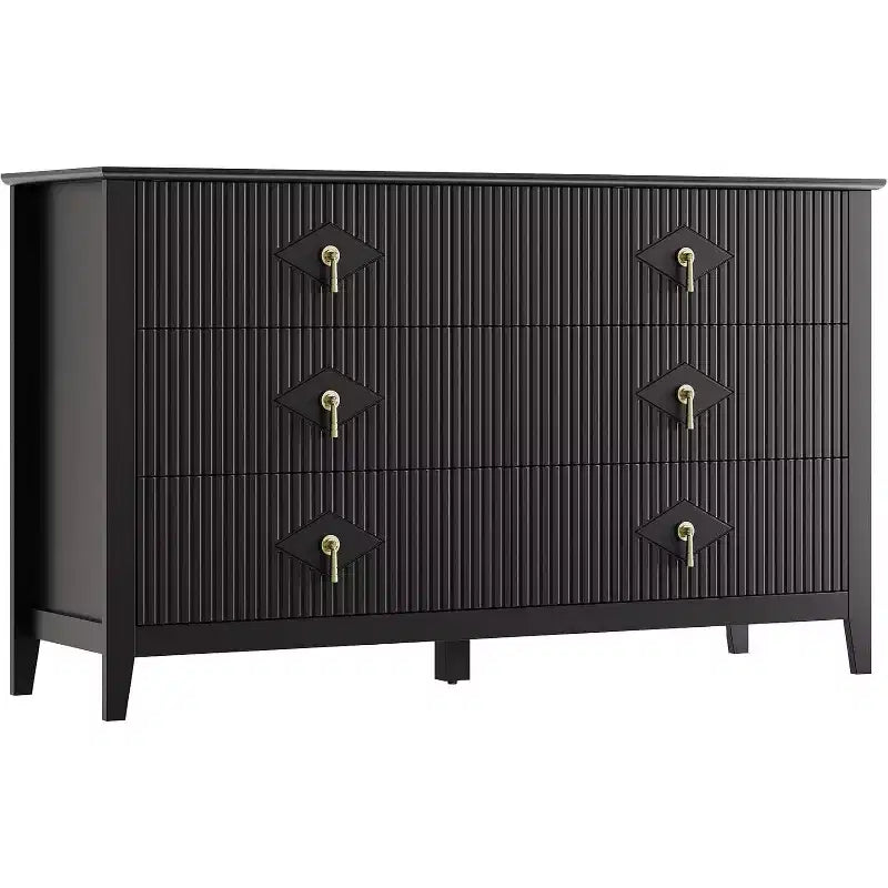 Commode à 6 tiroirs cannelés, large meuble de rangement moderne avec tiroirs profonds et kit anti-basculement