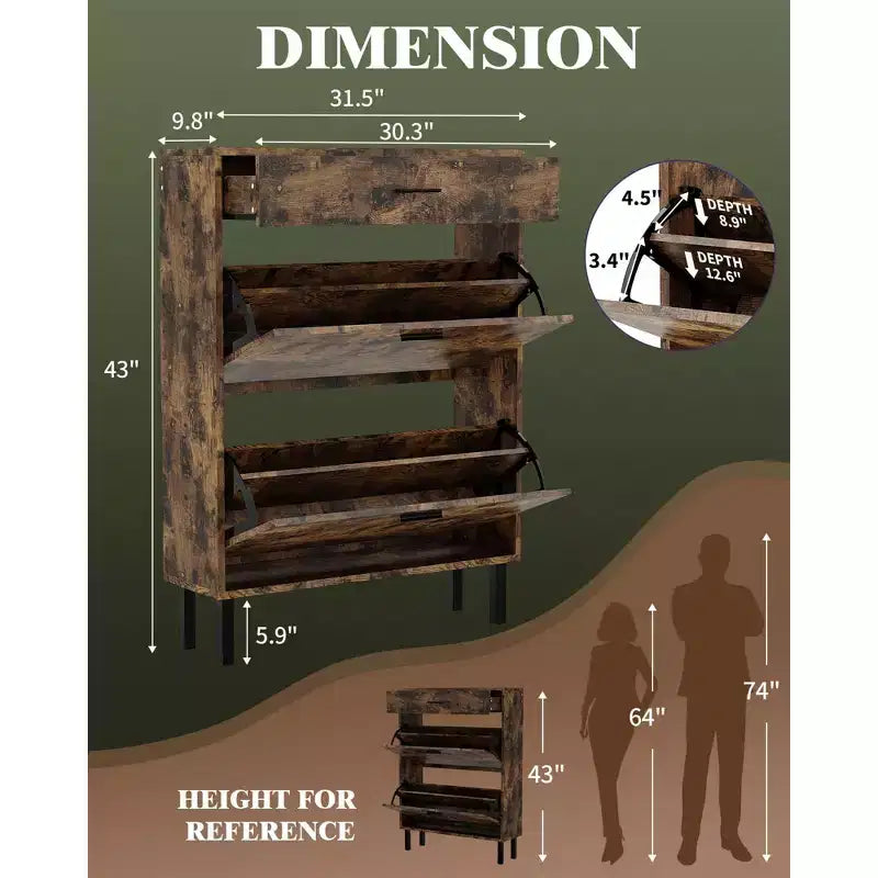 Meuble à chaussures étroit avec 3 tiroirs et étagères réglables, rangement autoportant en bois pour entrée, couloir et porche