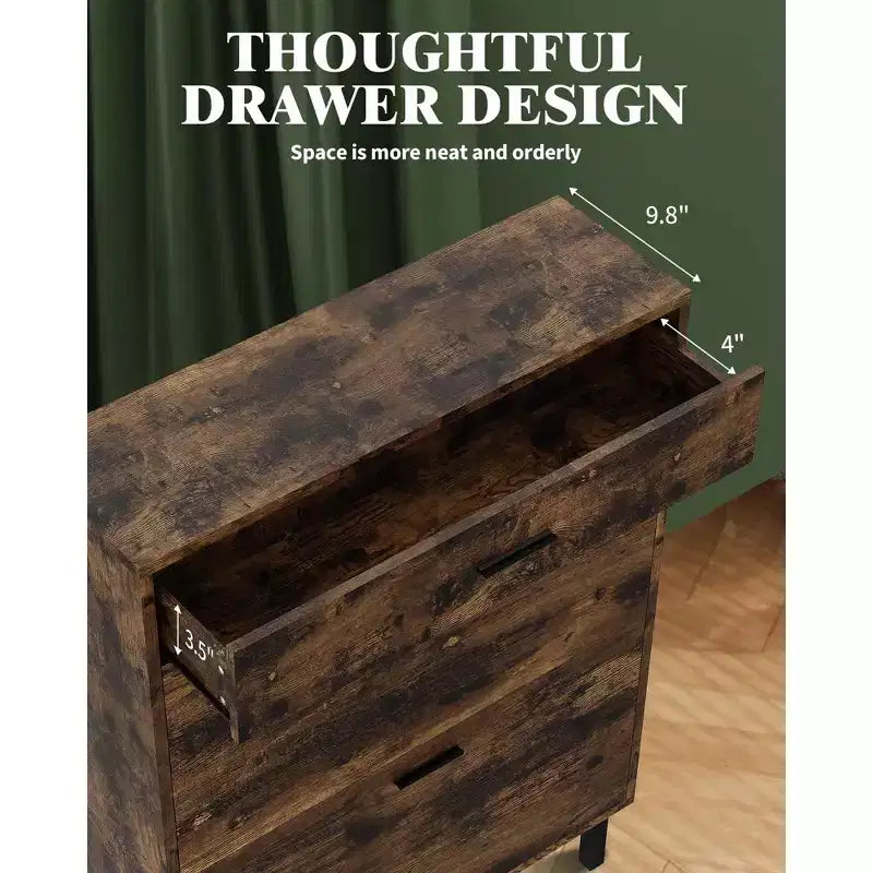 Meuble à chaussures étroit avec 3 tiroirs et étagères réglables, rangement autoportant en bois pour entrée, couloir et porche