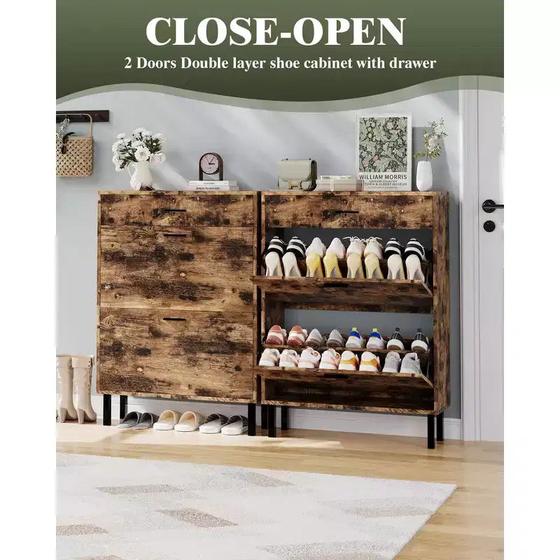 Meuble à chaussures étroit avec 3 tiroirs et étagères réglables, rangement autoportant en bois pour entrée, couloir et porche