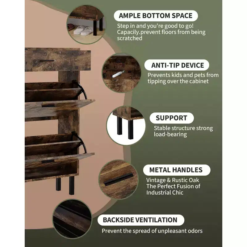 Meuble à chaussures étroit avec 3 tiroirs et étagères réglables, rangement autoportant en bois pour entrée, couloir et porche