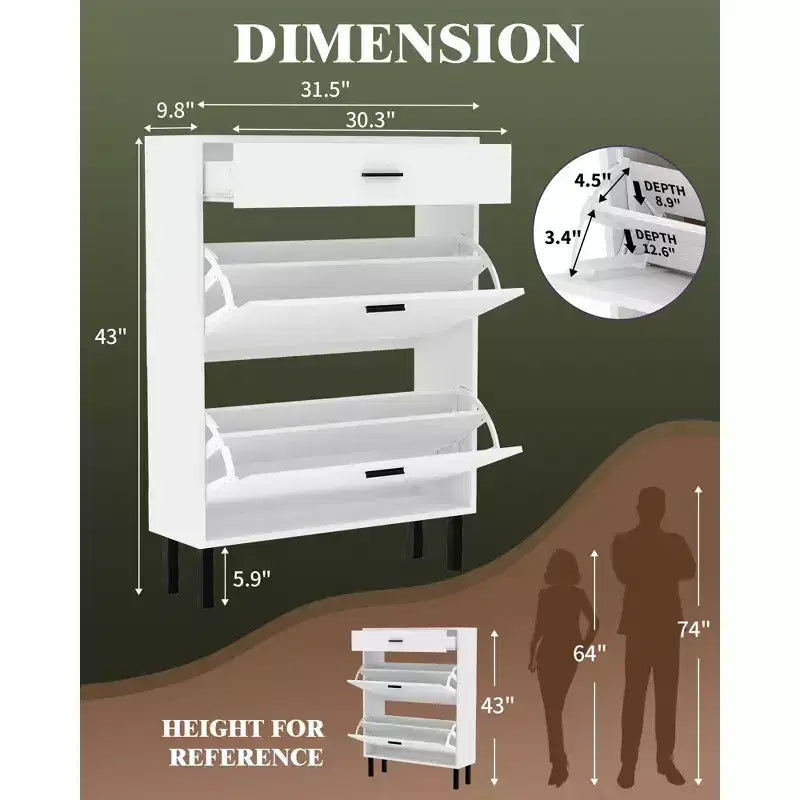 Meuble à chaussures étroit avec 3 tiroirs et étagères réglables, rangement autoportant en bois pour entrée, couloir et porche