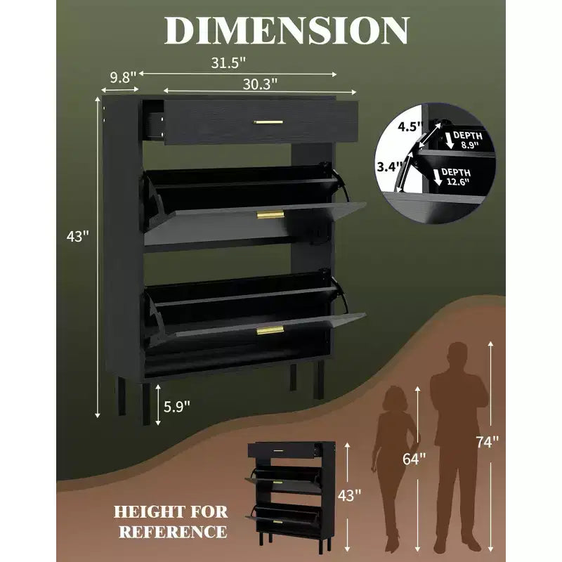 Meuble à chaussures étroit avec 3 tiroirs et étagères réglables, rangement autoportant en bois pour entrée, couloir et porche