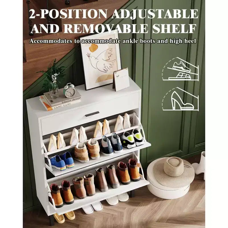 Meuble à chaussures étroit avec 3 tiroirs et étagères réglables, rangement autoportant en bois pour entrée, couloir et porche