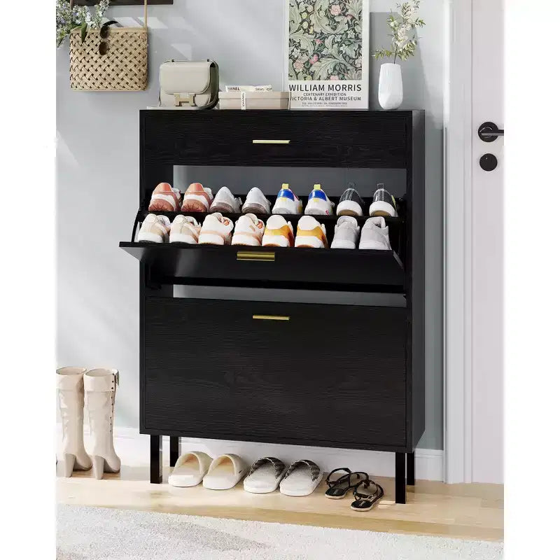 Meuble à chaussures étroit avec 3 tiroirs et étagères réglables, rangement autoportant en bois pour entrée, couloir et porche