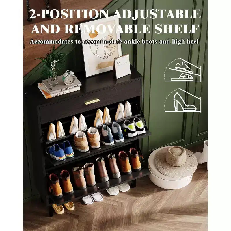Meuble à chaussures étroit avec 3 tiroirs et étagères réglables, rangement autoportant en bois pour entrée, couloir et porche