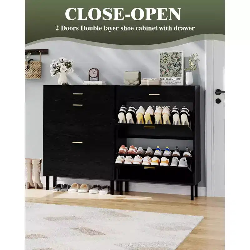 Meuble à chaussures étroit avec 3 tiroirs et étagères réglables, rangement autoportant en bois pour entrée, couloir et porche