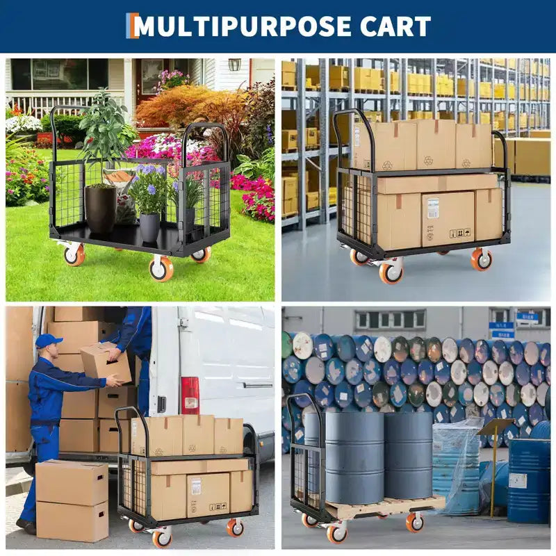 Chariot plateforme de 2000Lbs avec cage, chariot à main pliable robuste 6-en-1 avec cage, diable pliant