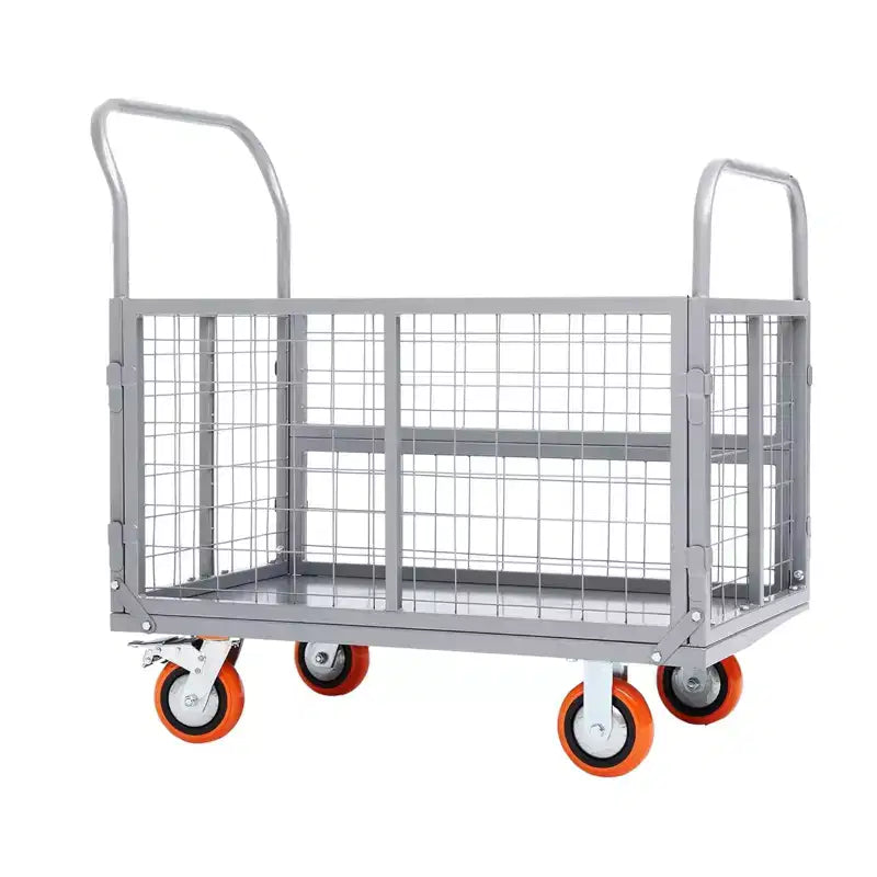 Chariot plateforme de 2000Lbs avec cage, chariot à main pliable robuste 6-en-1 avec cage, diable pliant