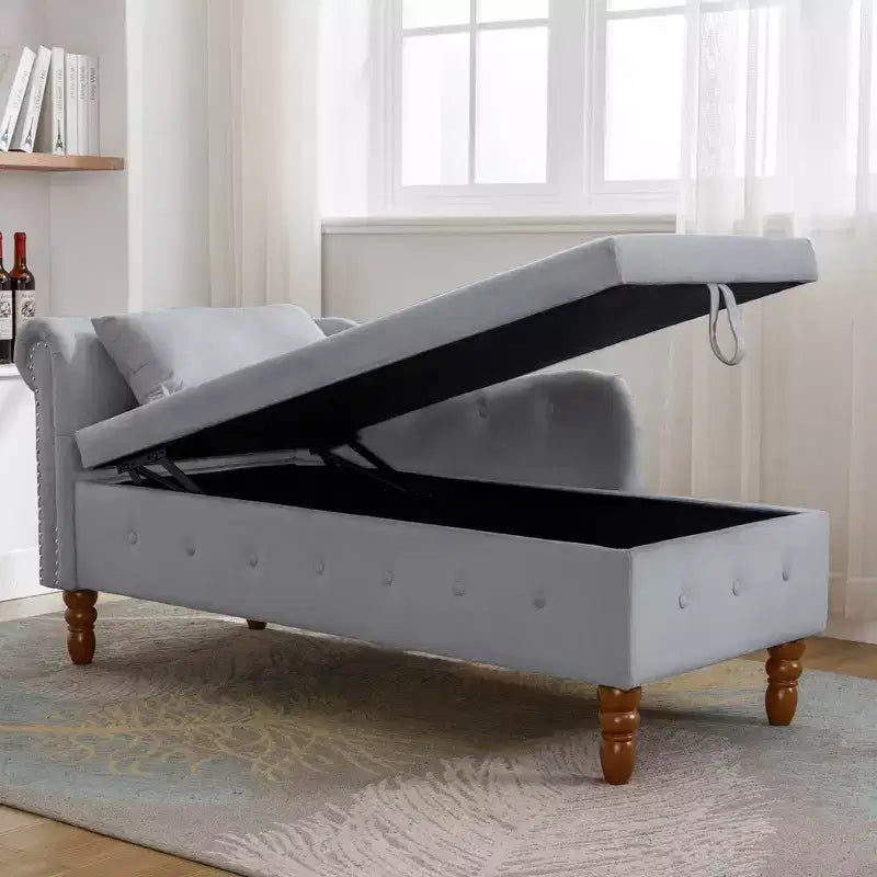 Moderner Relaxsessel mit Stauraum und Ziernägeln, gepolsterter Samt-Loungesessel mit Knopfheftung, Stauraum und Kissen fürs Wohnzimmer