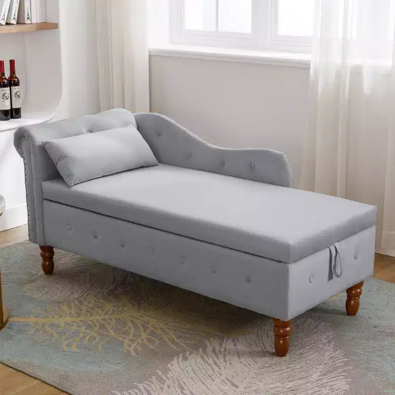 Moderner Relaxsessel mit Stauraum und Ziernägeln, gepolsterter Samt-Loungesessel mit Knopfheftung, Stauraum und Kissen fürs Wohnzimmer
