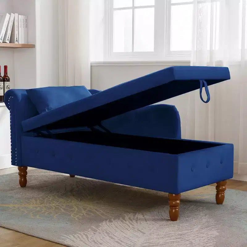 Moderner Relaxsessel mit Stauraum und Ziernägeln, gepolsterter Samt-Loungesessel mit Knopfheftung, Stauraum und Kissen fürs Wohnzimmer