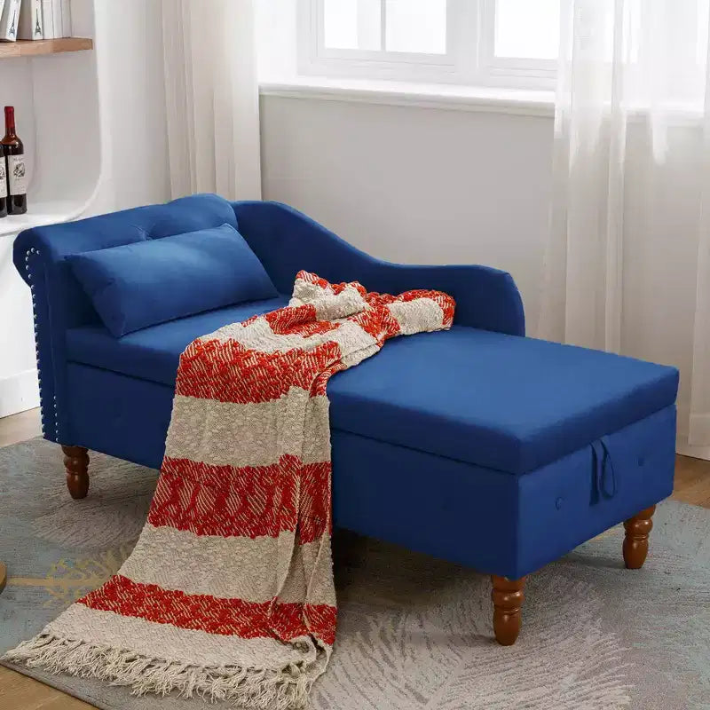 Moderner Relaxsessel mit Stauraum und Ziernägeln, gepolsterter Samt-Loungesessel mit Knopfheftung, Stauraum und Kissen fürs Wohnzimmer
