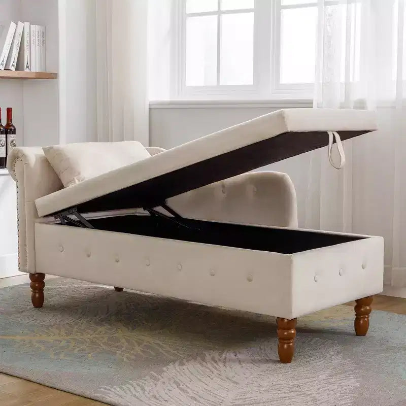 Moderner Relaxsessel mit Stauraum und Ziernägeln, gepolsterter Samt-Loungesessel mit Knopfheftung, Stauraum und Kissen fürs Wohnzimmer