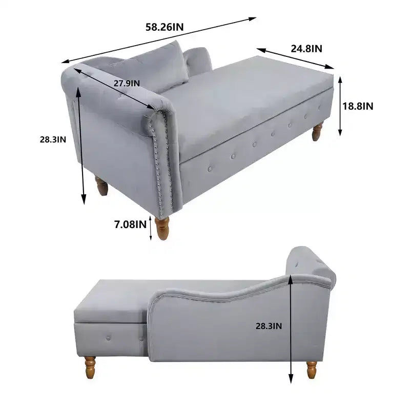 Moderner Relaxsessel mit Stauraum und Ziernägeln, gepolsterter Samt-Loungesessel mit Knopfheftung, Stauraum und Kissen fürs Wohnzimmer