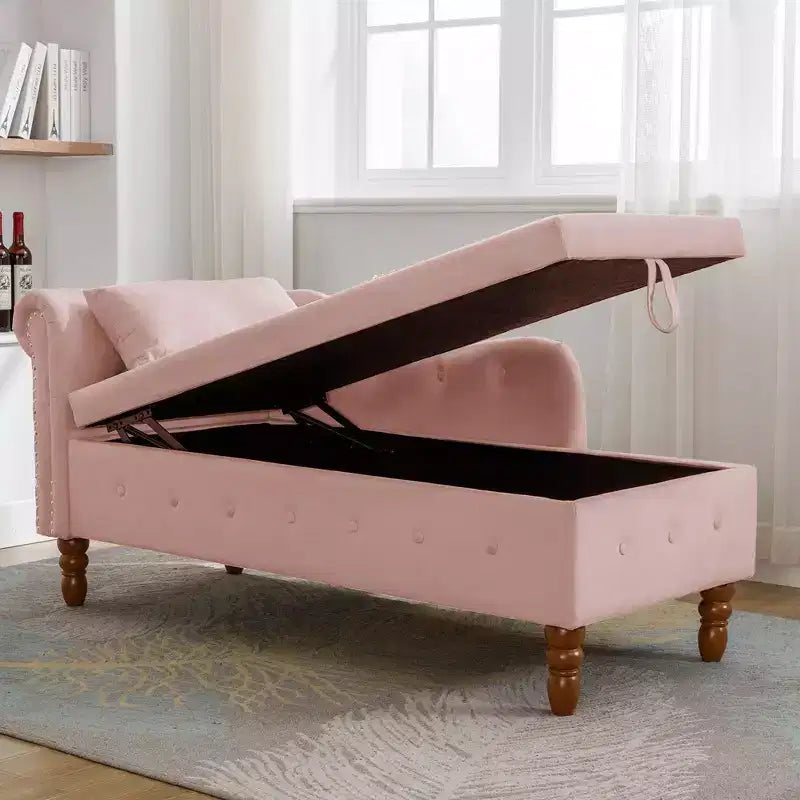 Moderner Relaxsessel mit Stauraum und Ziernägeln, gepolsterter Samt-Loungesessel mit Knopfheftung, Stauraum und Kissen fürs Wohnzimmer