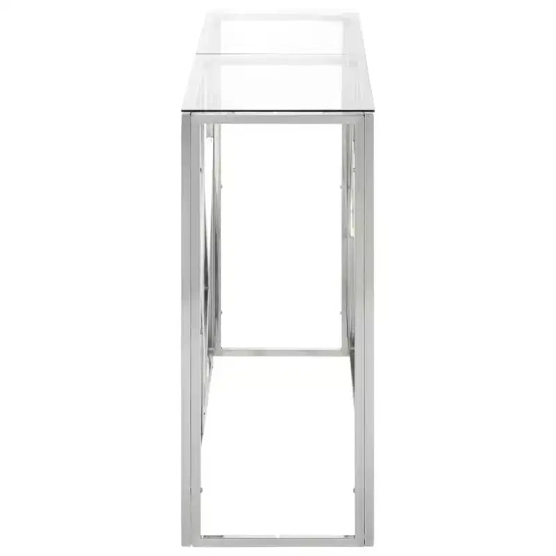 Table console pour entrée ou salon en acier inoxydable et verre trempé