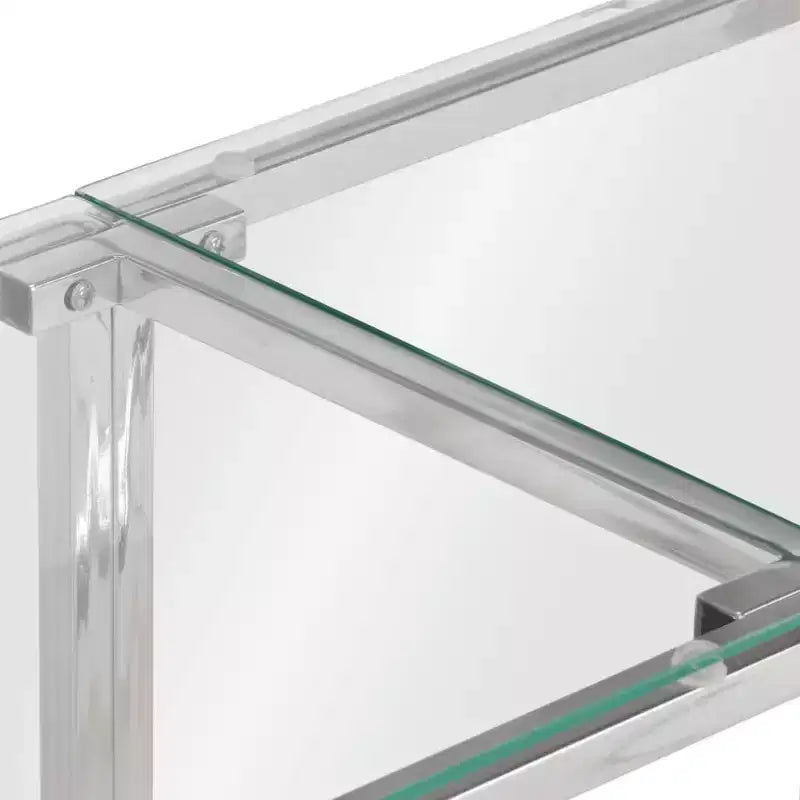 Table console pour entrée ou salon en acier inoxydable et verre trempé