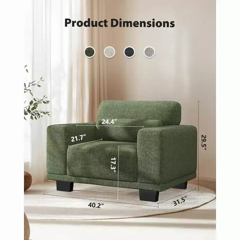 40 In Modernes Einzelsofa mit tiefer Sitzfläche und breiten Armlehnen, Einzelsofa fürs Wohnzimmer, bequemes Einzelsolfa mit einer maximalen Tragkraft von 300 lbs, Grün