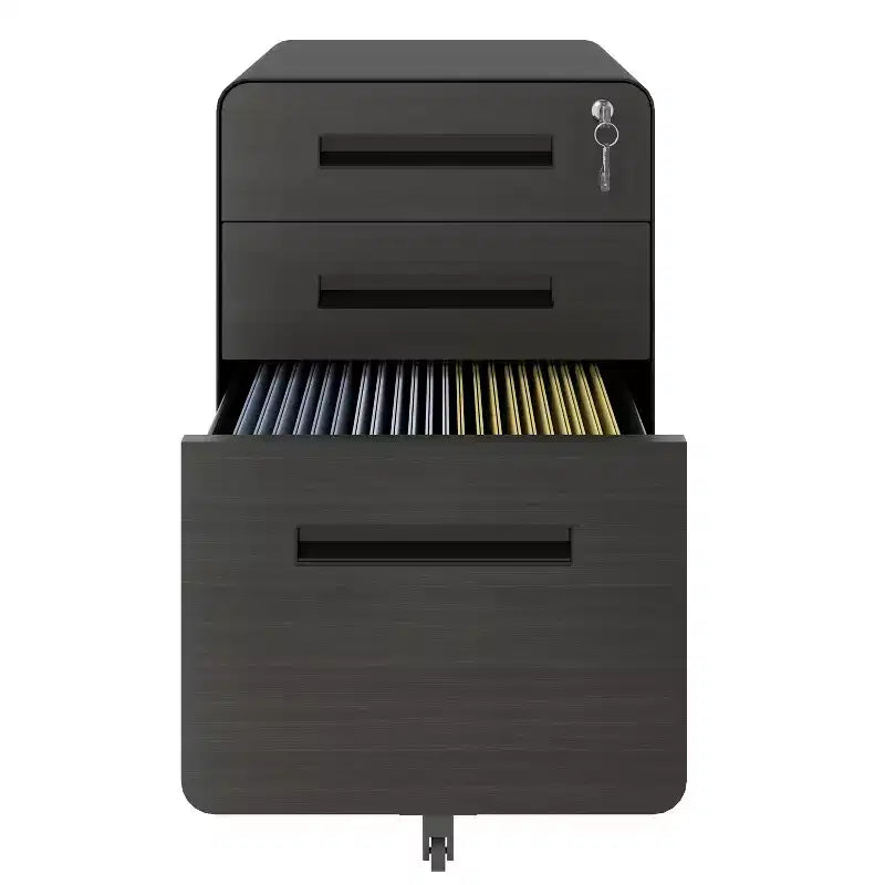Archivador móvil de 23H con cerradura - totalmente de acero y ensamblado, diseño antivuelco y ruedas con bloqueo, compatible con A4/carta, para casa/oficina (negro)